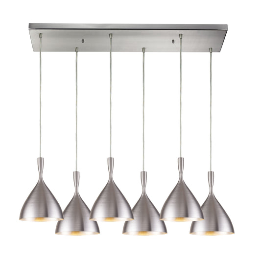 Spun Aluminum 30'' Wide 6-Light Rectangular Pendant - Aluminum