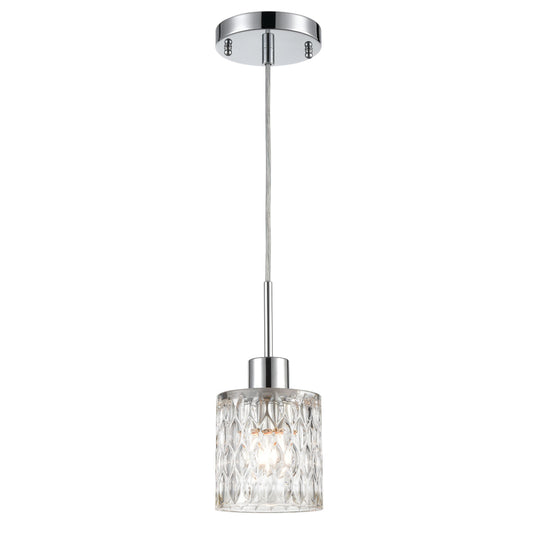 Ezra 4.5'' Wide 1-Light Mini Pendant - Polished Chrome with Textured Clear Crystal