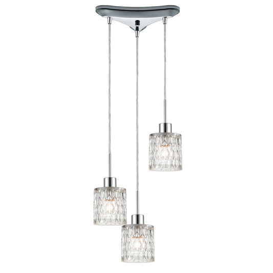 Ezra 12'' Wide 3-Light Triangular Pendant - Polished Chrome with Textured Clear Crystal