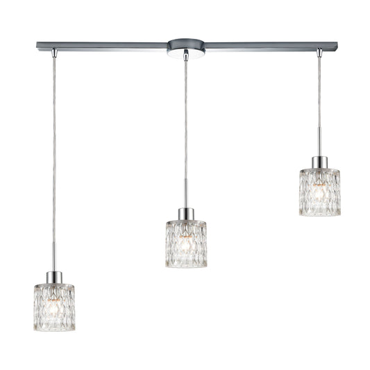 Ezra 36'' Wide 3-Light Linear Pendant - Polished Chrome with Textured Clear Crystal