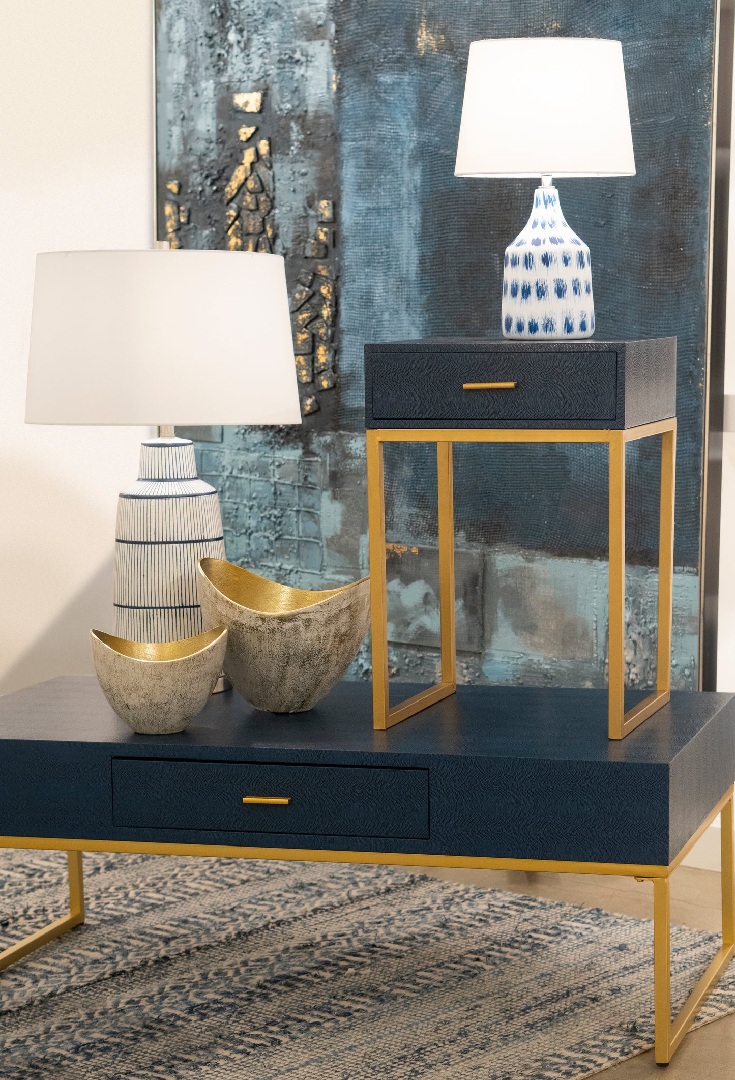 Shagreen Accent Table - Navy