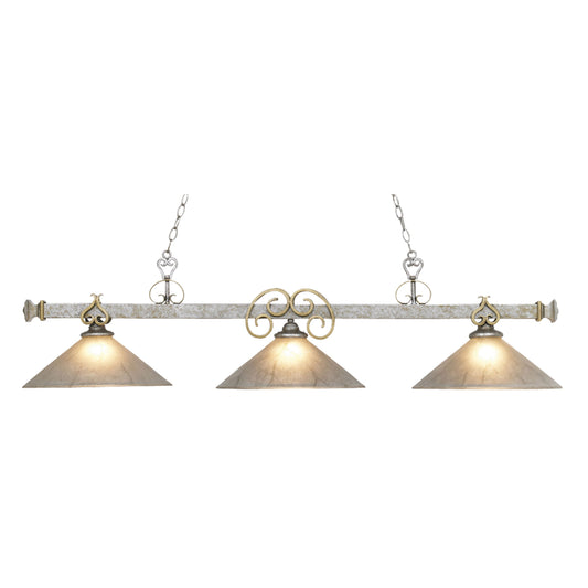 Designer Classics 55'' Wide 3-Light Linear Chandelier - Antique Silver Hand Blown Quartz Glass