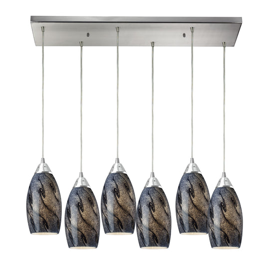 Galaxy 30'' Wide 6-Light Rectangular Pendant - Satin Nickel