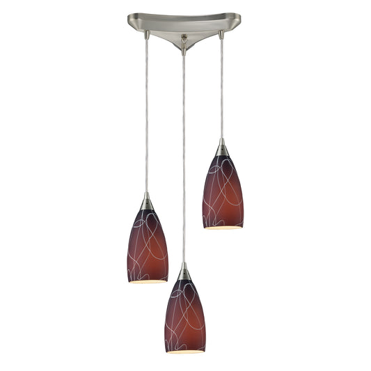 Abstractions 3-Light Pendant - Brown and Satin Nickel