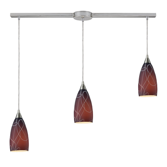 Abstractions 3-Light Linear Pendant - Brown and Satin Nickel