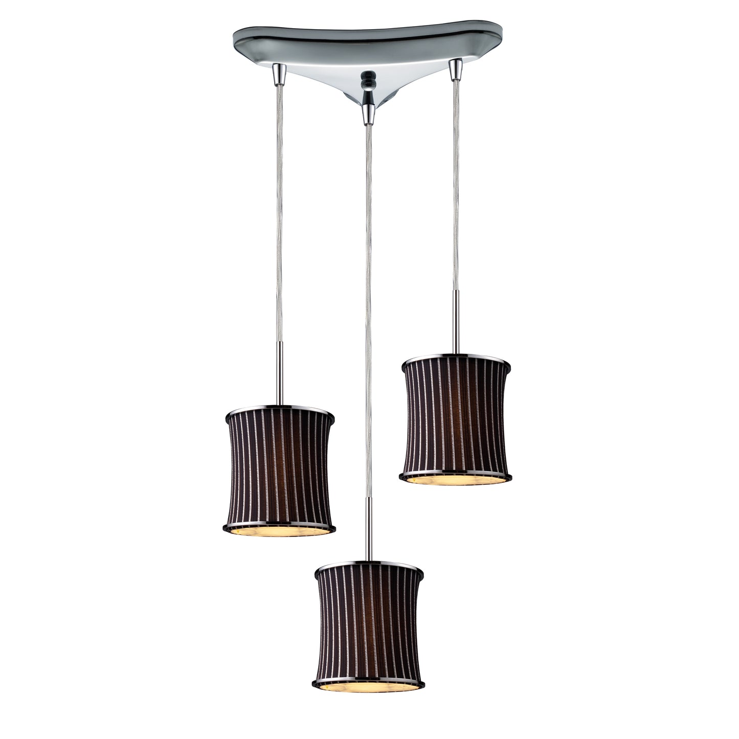 Fabrique 10'' Wide 3-Light Drum Pendant - Polished Chrome with Pinstripe Black Shades