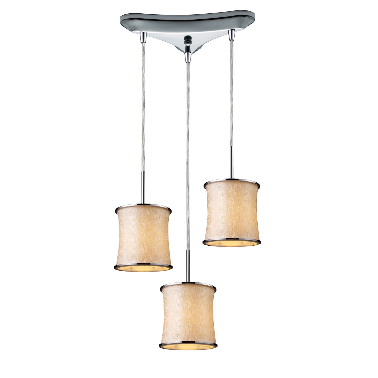 Fabrique 10'' Wide 3-Light Drum Pendant - Polished Chrome with Retro Beige Shades