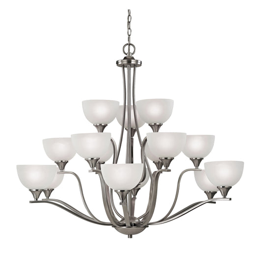 Bristol Lane 45'' Wide 15-Light Chandelier - Brushed Nickel with White Glass