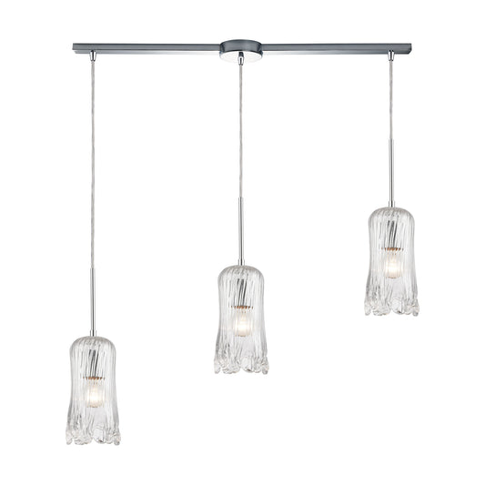 Hand Formed Glass 36'' Wide 3-Light Slim Linear Pendant - Polished Chrome