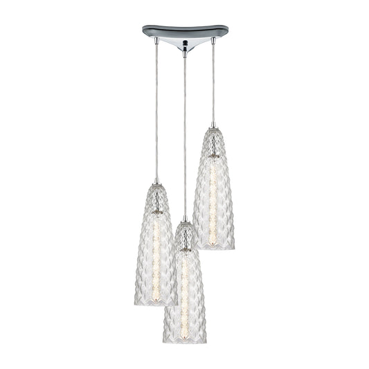 Glitzy 12'' Wide 3-Light Triangular Pendant - Polished Chrome with Clear Glass