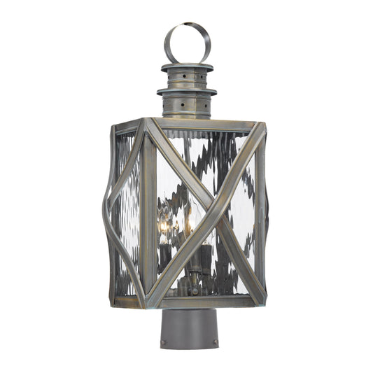 Artistic Lighting 19'' High 3-Light Outdoor Post Light - Olde Bay Finish with Clear Water Glass
