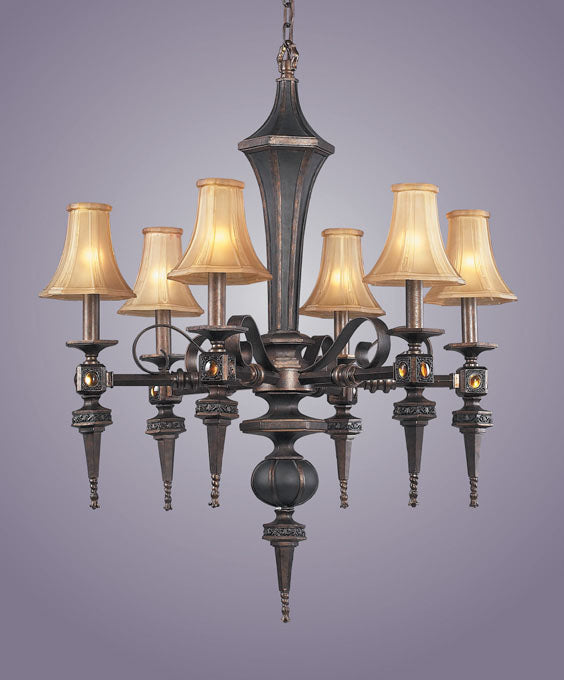 Tower of London 29'' Wide 6-Light Chandelier - Royal Mahogany W/Glass
