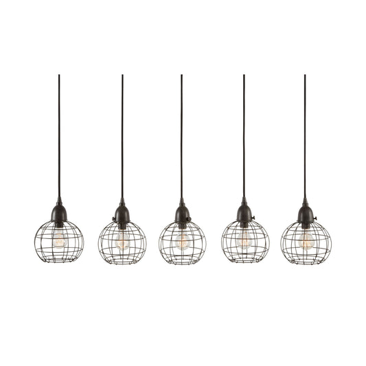 Wire Ball 7'' Wide 5-Light Linear Mini Pendant - Black