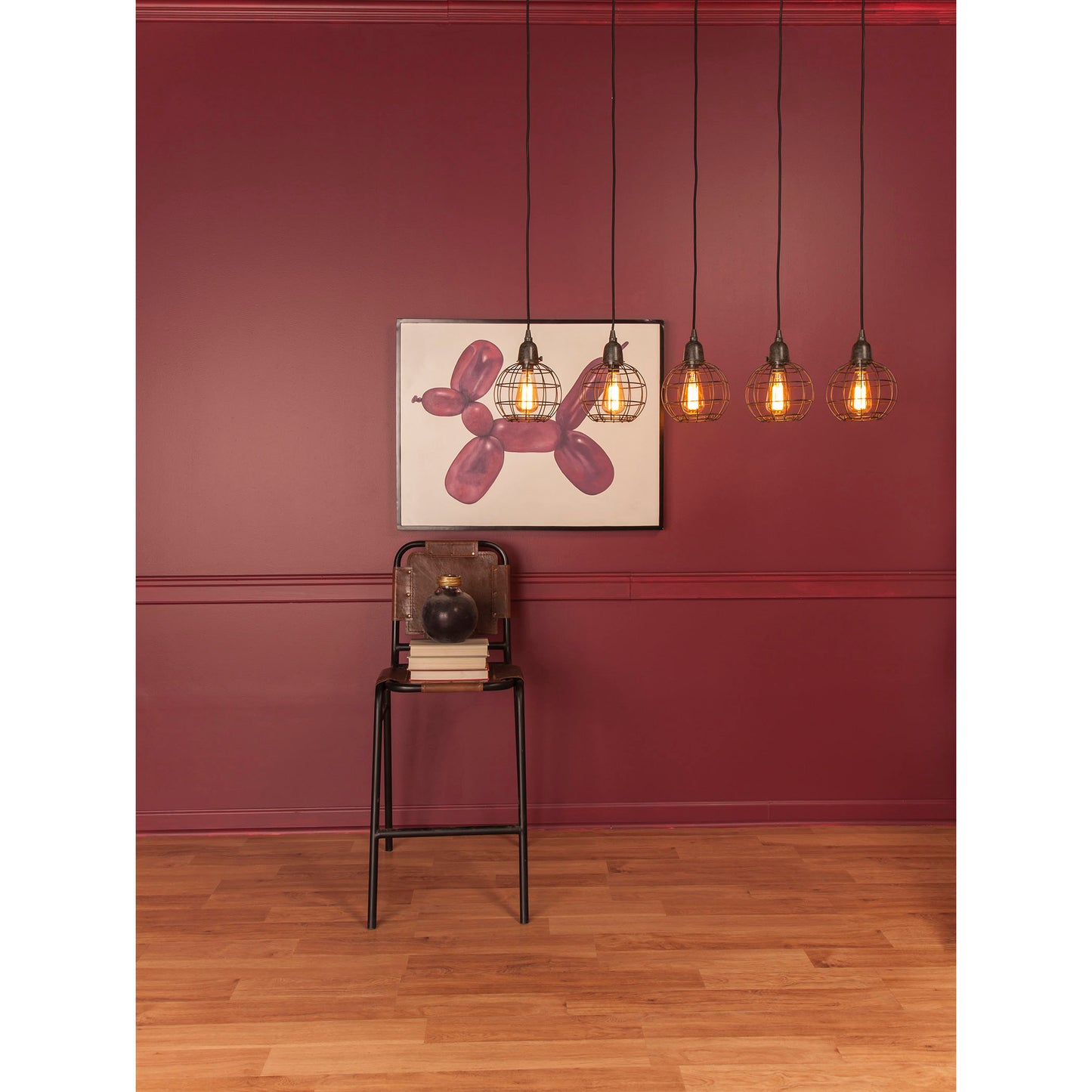 Wire Ball 7'' Wide 5-Light Linear Mini Pendant - Black