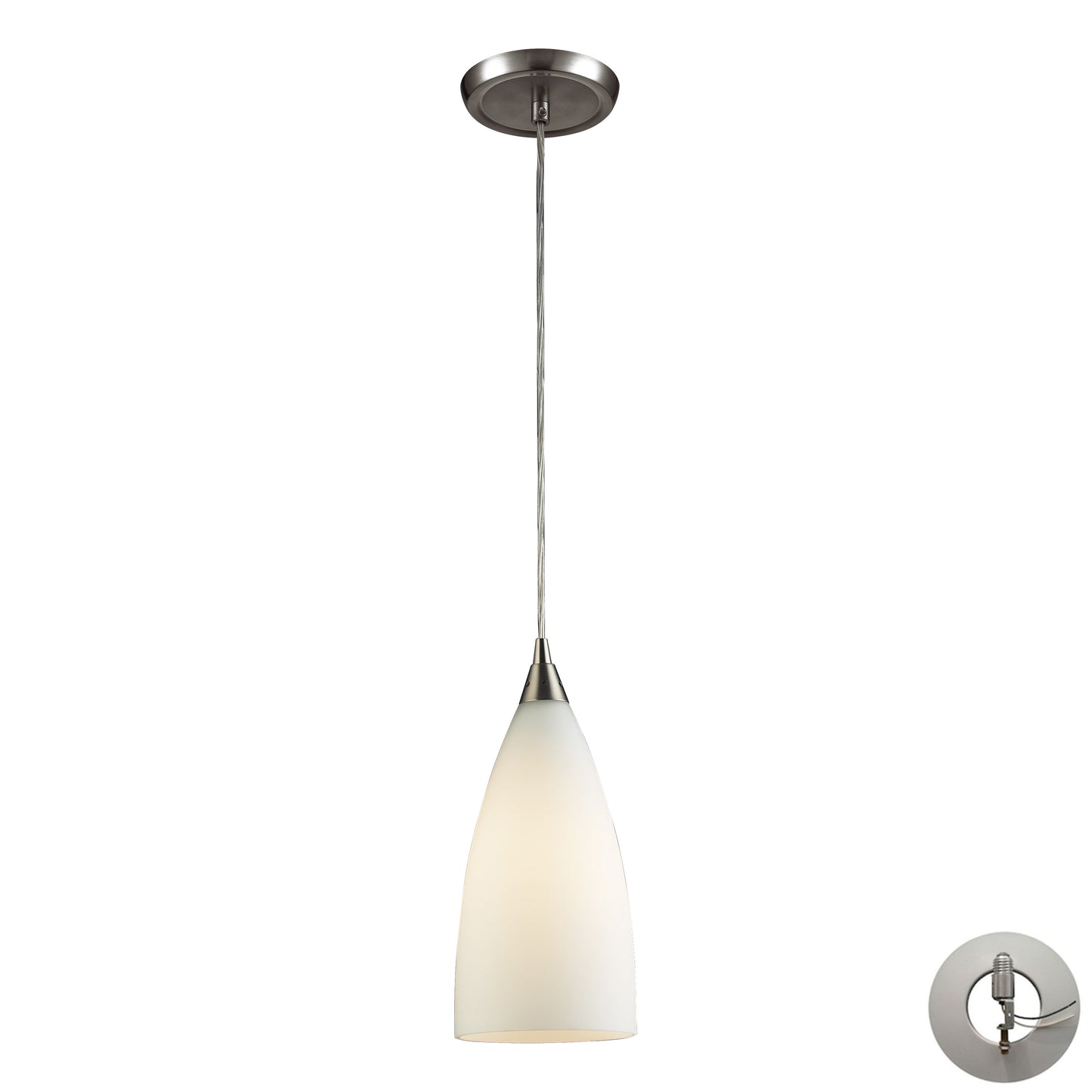 Vesta 5'' Wide 1-Light Pendant - Satin Nickel with White Glass - Includes Adapter Kit