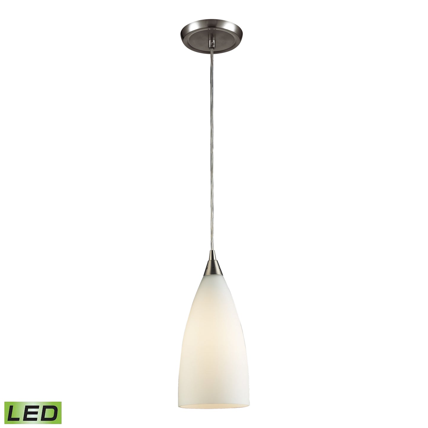 Vesta 5'' Wide 1-Light Pendant - Satin Nickel with White Glass - Includes LED Bulb
