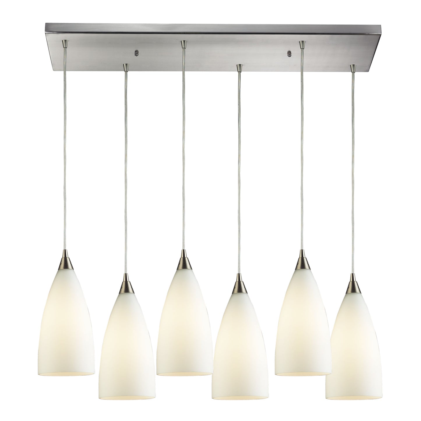 Vesta 30'' Wide 6-Light Rectangular Pendant - Satin Nickel with White Glass