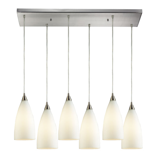 Vesta 30'' Wide 6-Light Rectangular Pendant - Satin Nickel with White Glass