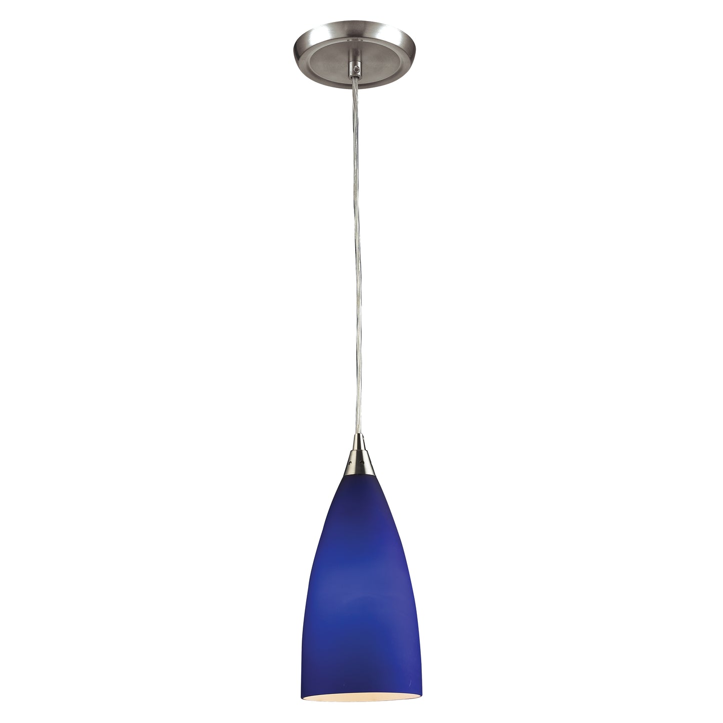 Vesta 5'' Wide 1-Light Pendant - Satin Nickel with Blue Glass
