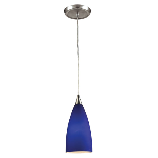 Vesta 5'' Wide 1-Light Pendant - Satin Nickel with Blue Glass