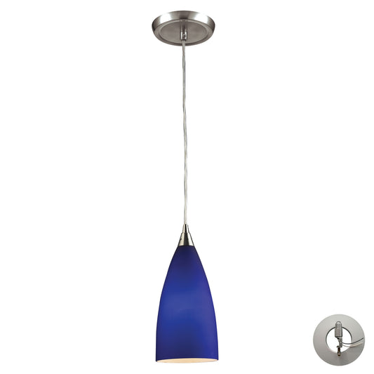 Vesta 5'' Wide 1-Light Pendant - Satin Nickel with Blue Glass - Includes LED Bulb