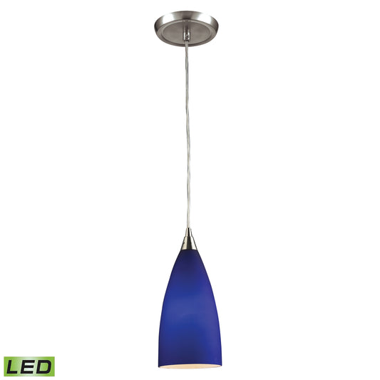 Vesta 5'' Wide 1-Light Pendant - Satin Nickel with Blue Glass - Includes Adapter Kit