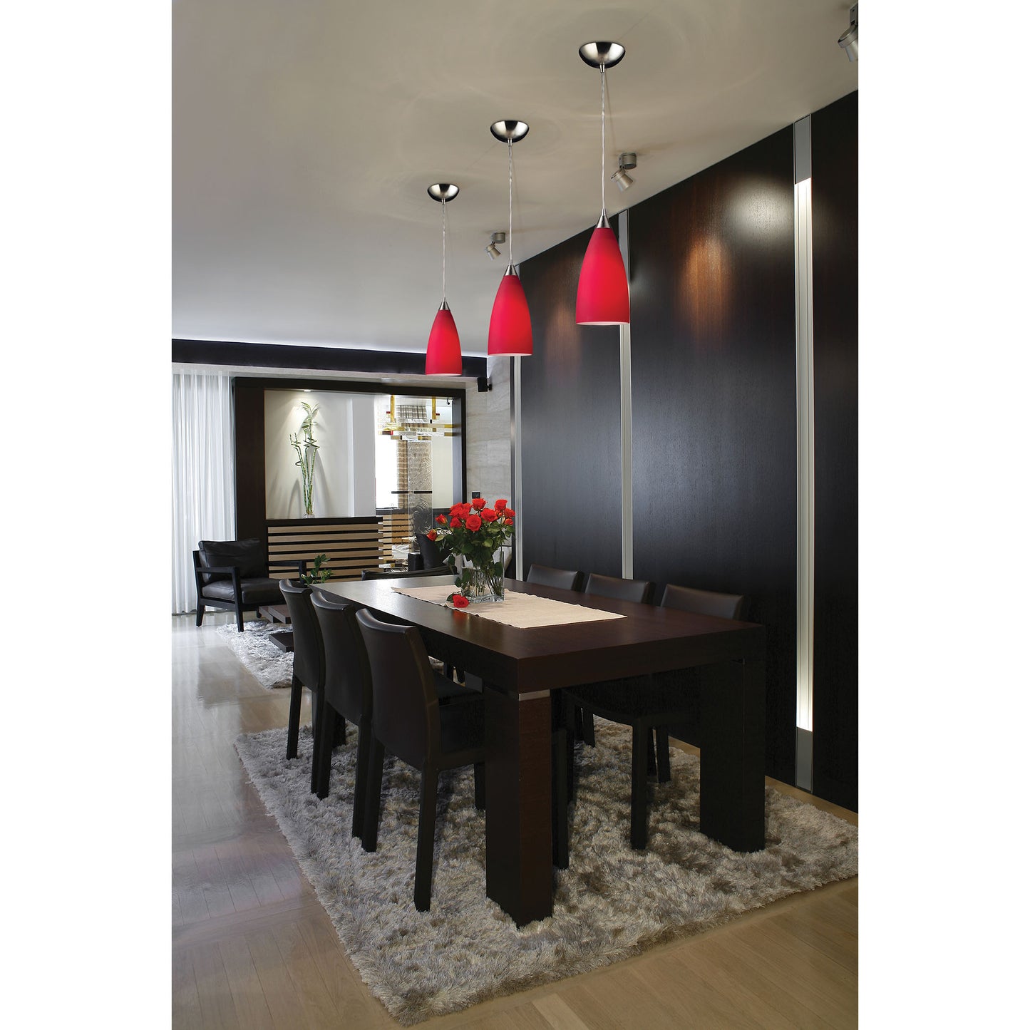 Vesta 5'' Wide 1-Light Pendant - Satin Nickel with Cardinal Red Glass
