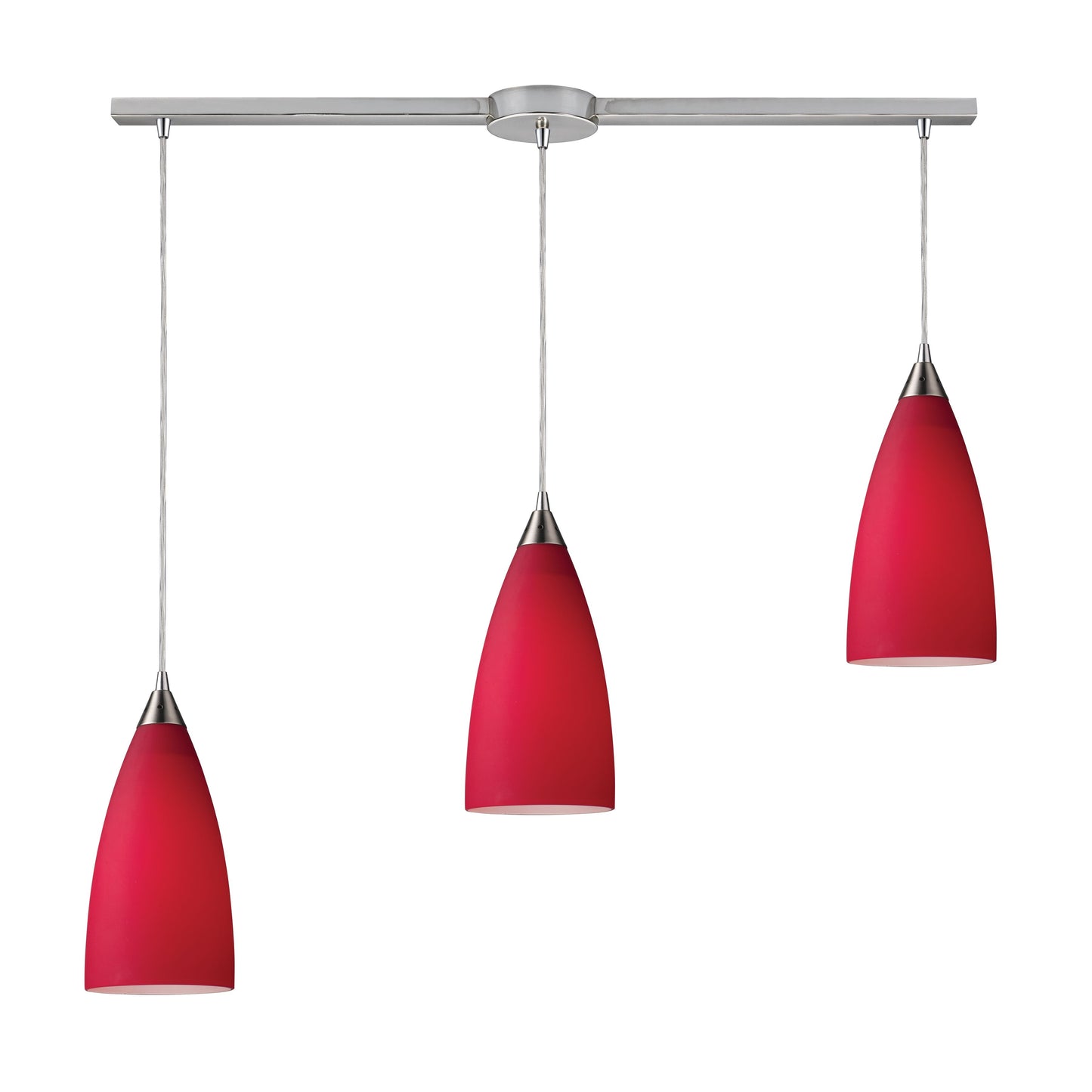 Vesta 36'' Wide 3-Light Slim Linear Pendant - Satin Nickel with Cardinal Red Glass