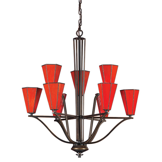 Mission 27'' Wide 9-Light Chandelier - Cranberry Art Glass