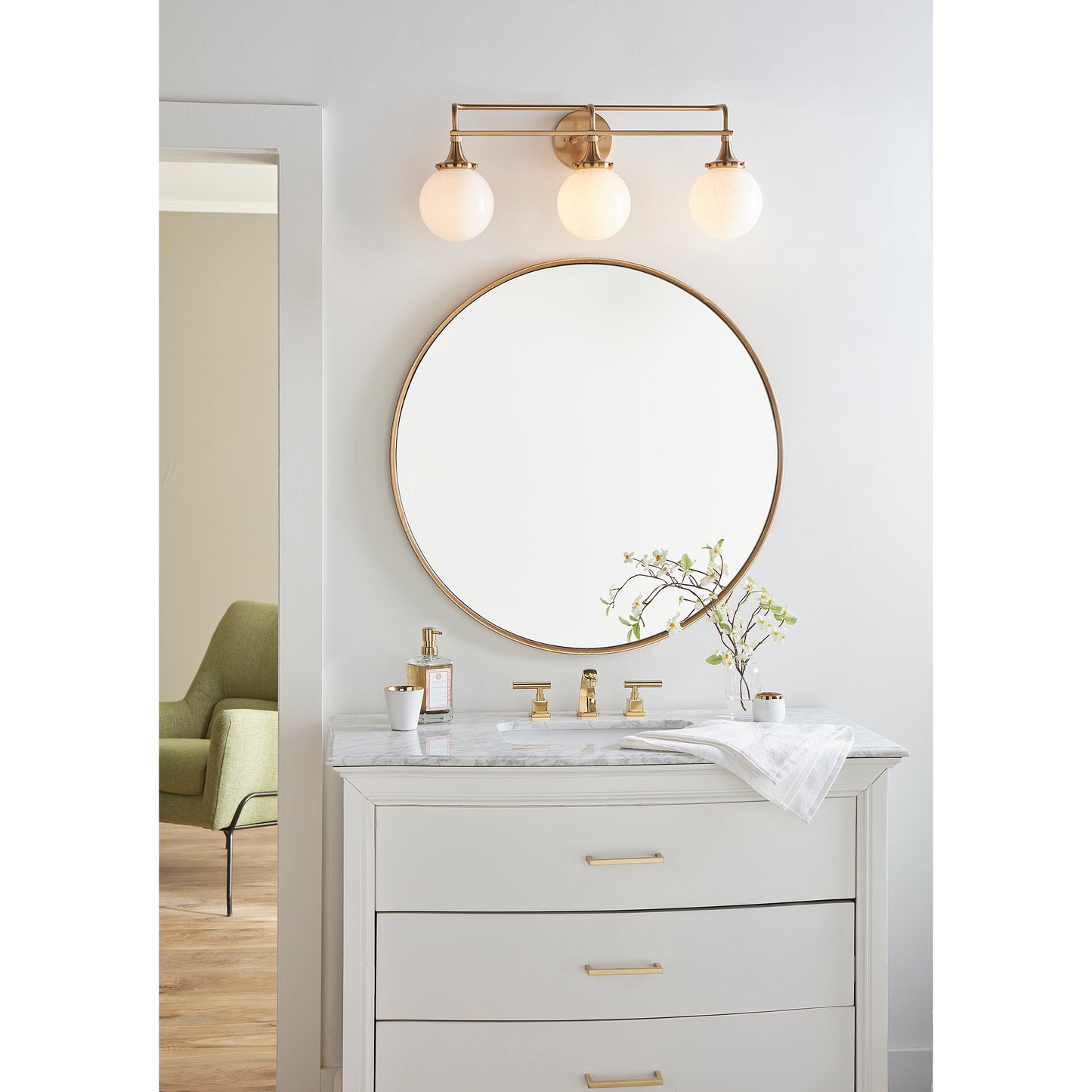Beverly Hills 28'' Wide 3-Light Vanity Light - Satin Brass
