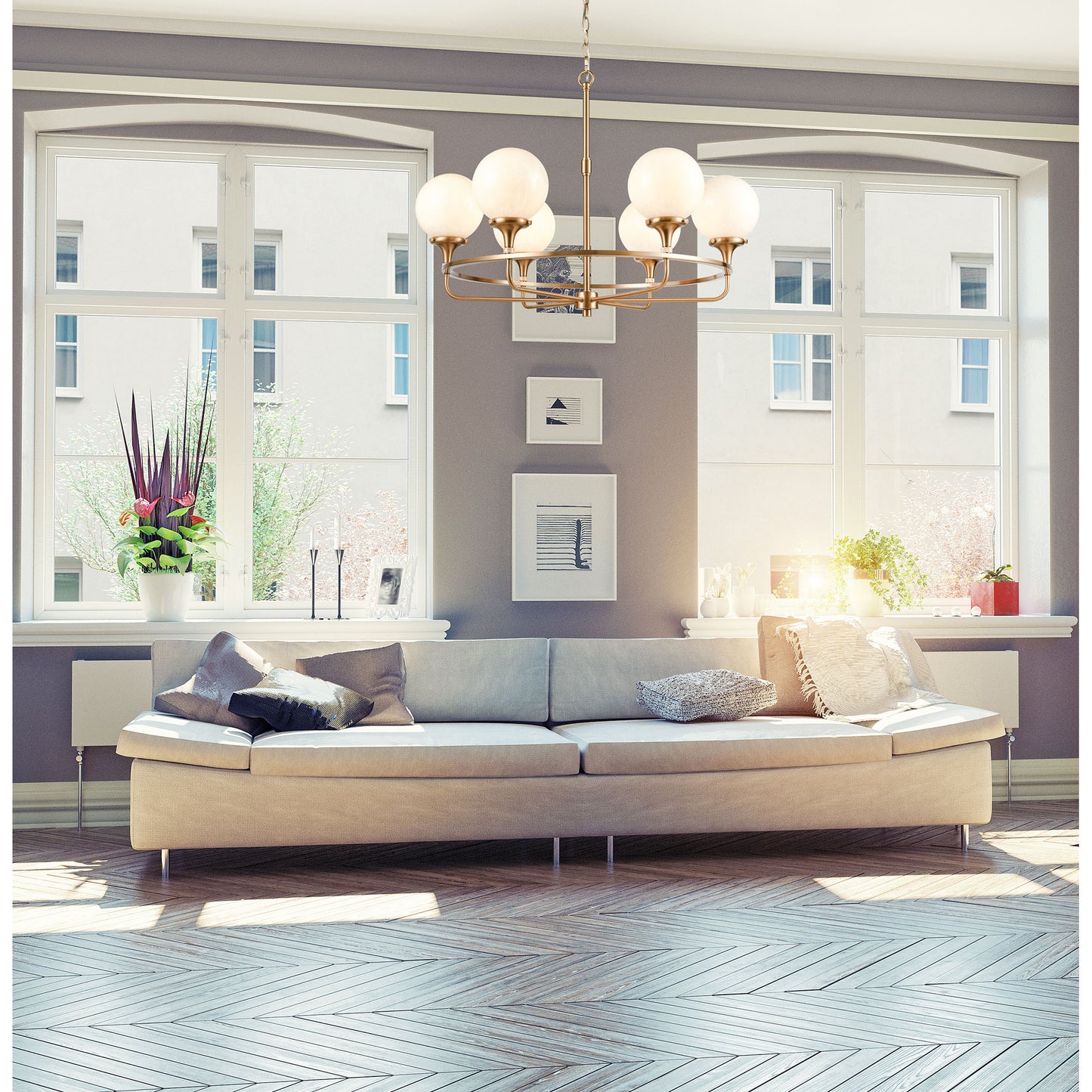 Beverly Hills 30'' Wide 6-Light Chandelier - Satin Brass