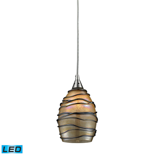 Vines 5'' Wide 1-Light Pendant - Satin Nickel with Tan Glass - Includes LED Bulb
