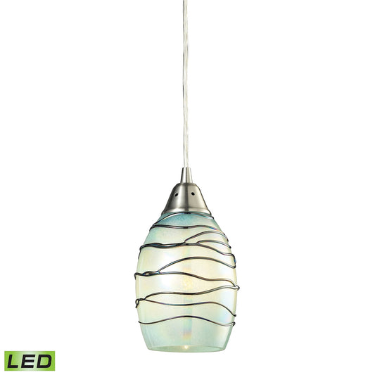 Vines 5'' Wide 1-Light Pendant - Satin Nickel with Mint Glass - Includes LED Bulb