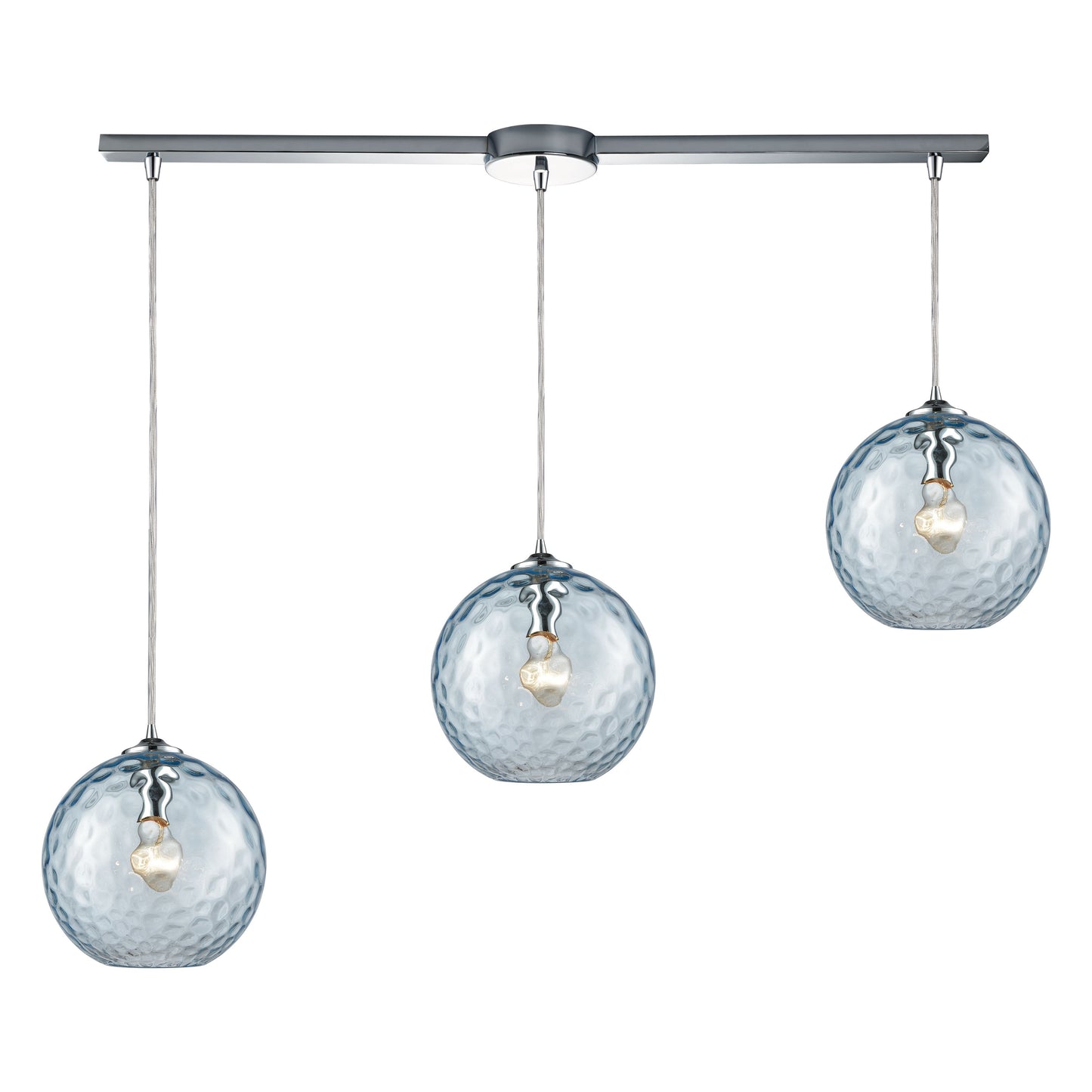 Watersphere 36'' Wide 3-Light Slim Linear Pendant - Polished Chrome with Aqua