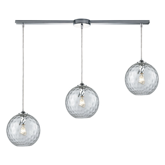 Watersphere 36'' Wide 3-Light Slim Linear Pendant - Polished Chrome with Clear