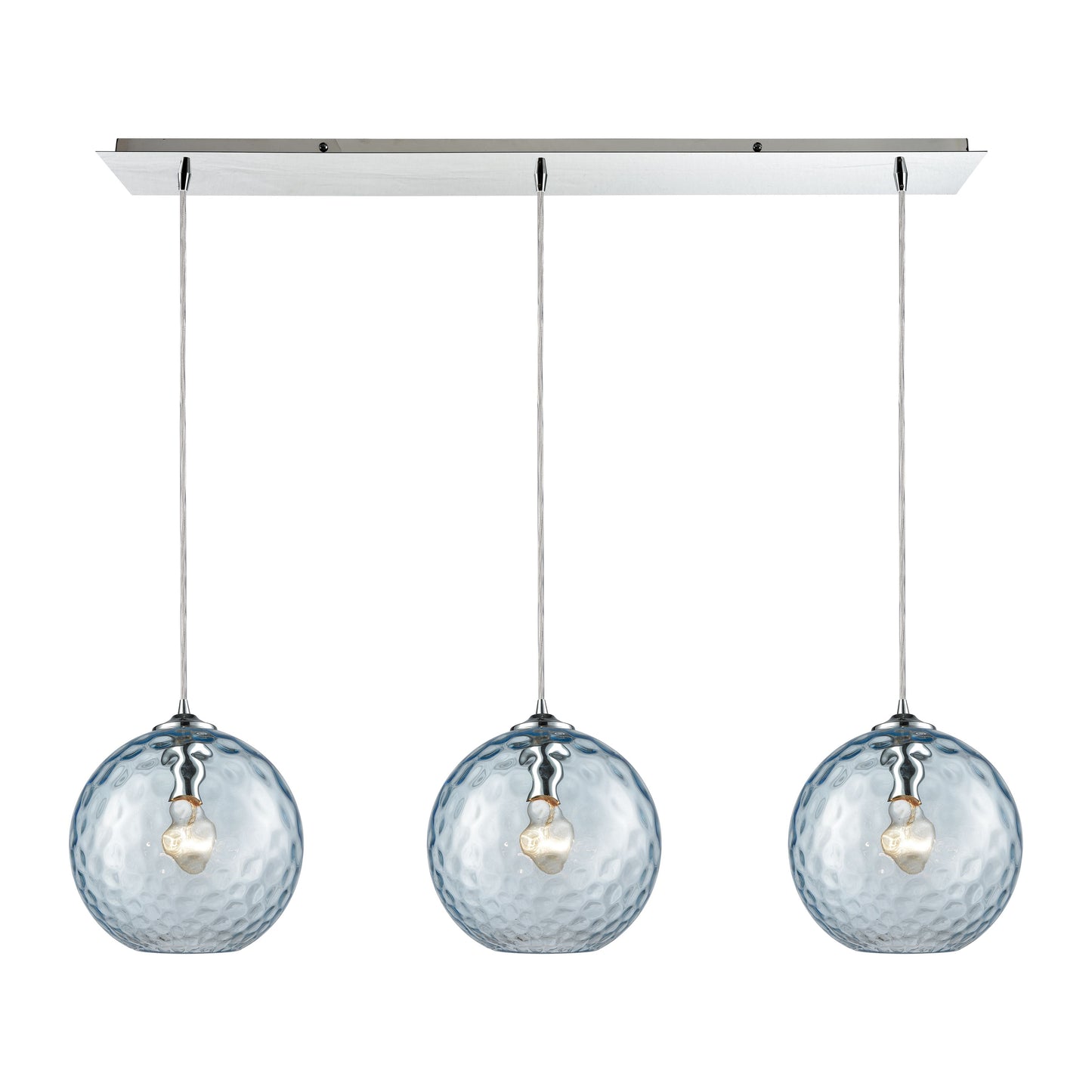 Watersphere 36'' Wide 3-Light Linear Pendant - Polished Chrome with Aqua