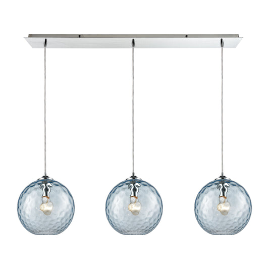 Watersphere 36'' Wide 3-Light Linear Pendant - Polished Chrome with Aqua