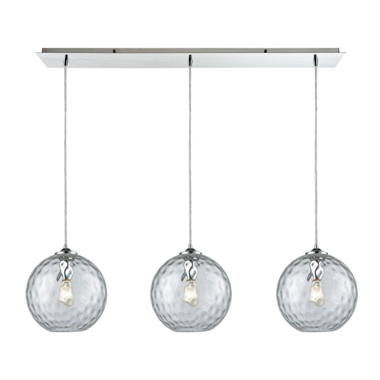 Watersphere 36'' Wide 3-Light Linear Pendant - Polished Chrome with Clear