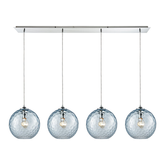 Watersphere 46'' Wide 4-Light Linear Pendant - Polished Chrome with Aqua