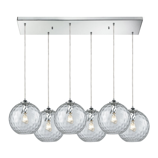 Watersphere 30'' Wide 6-Light Rectangular Pendant - Polished Chrome with Clear