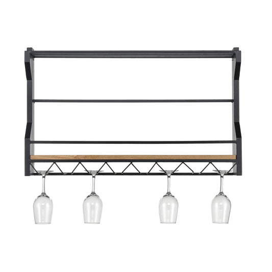 Wavertree Hanging Wine and Glass Rack - Black and Natural Fir Wood