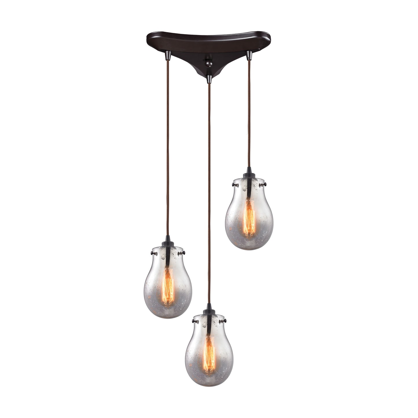 Jaelyn 11'' Wide 3-Light Triangular Pendant - Oil Rubbed Bronze with Mercury Glass