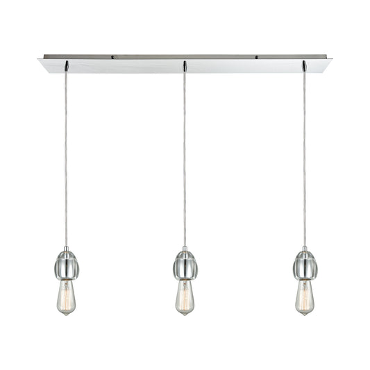 Socketholder 36'' Wide 3-Light Linear Pendant - Polished Chrome