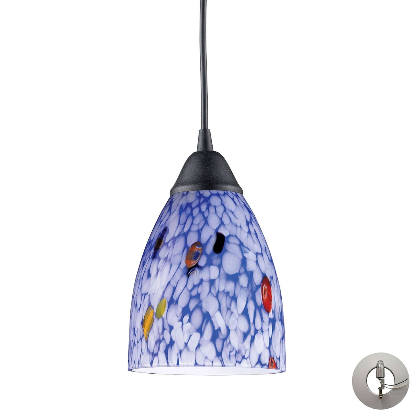 Classico 5'' Wide 1-Light Pendant - Dark Rust with Starburst Blue Glass - Includes Adapter Kit