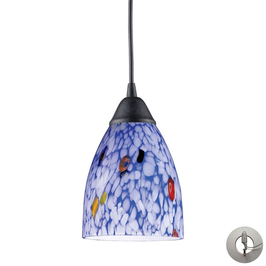 Classico 5'' Wide 1-Light Pendant - Dark Rust with Starburst Blue Glass - Includes Adapter Kit