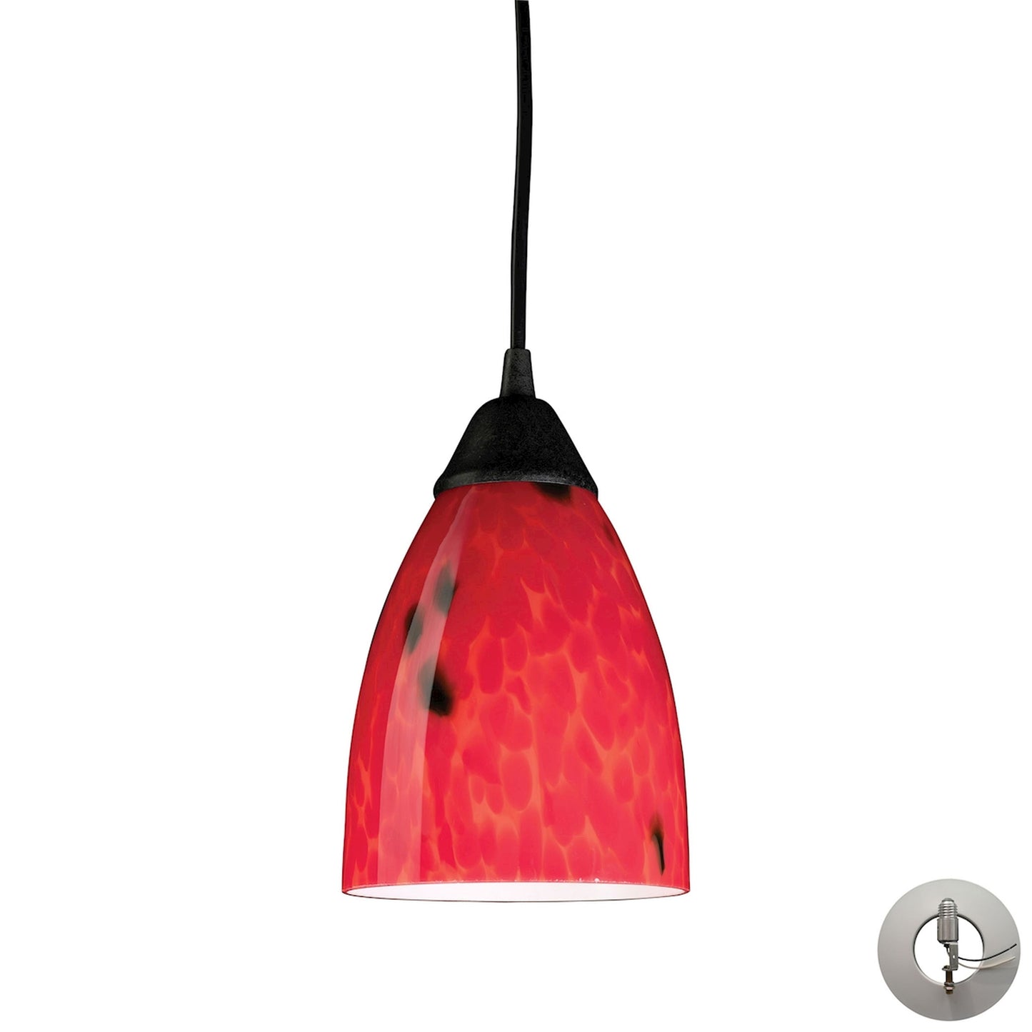 Classico 5'' Wide 1-Light Pendant - Dark Rust with Fire Red Glass - Includes Adapter Kit