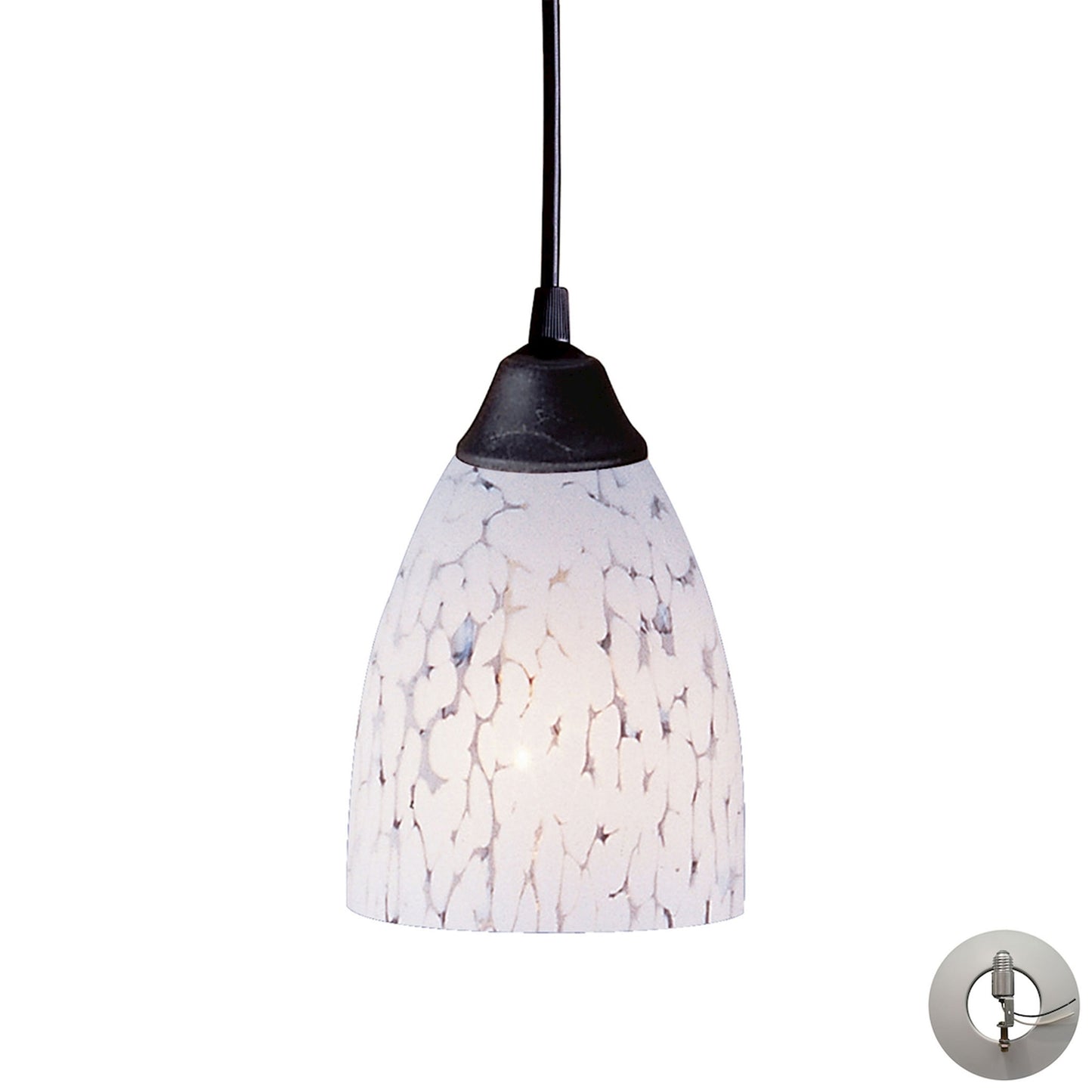 Classico 5'' Wide 1-Light Pendant - Dark Rust with Snow White Glass - Includes Adapter Kit