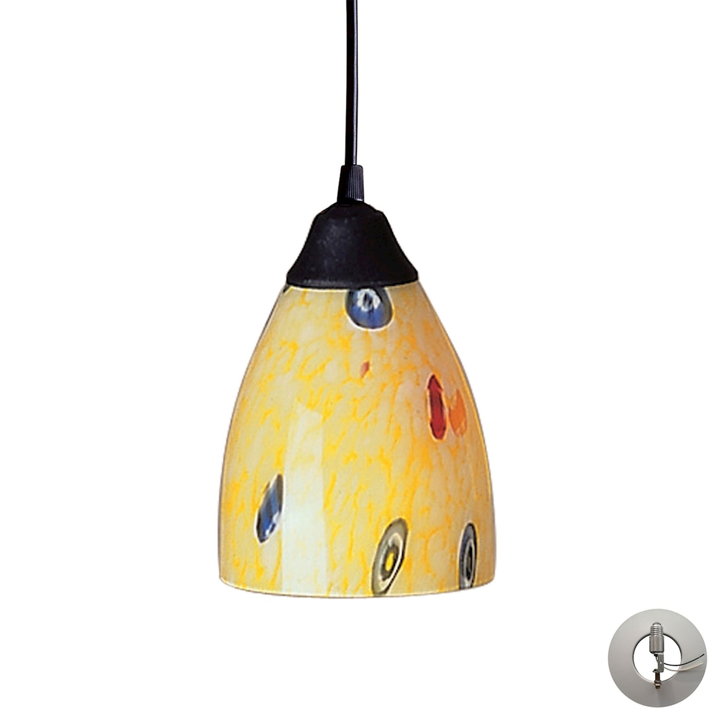 Classico 5'' Wide 1-Light Pendant - Dark Rust with Yellow Blaze Glass - Includes Adapter Kit