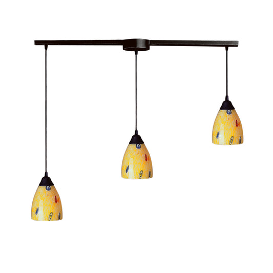 Classico 36'' Wide 3-Light Pendant - Dark Rust with Yellow Blaze Glass