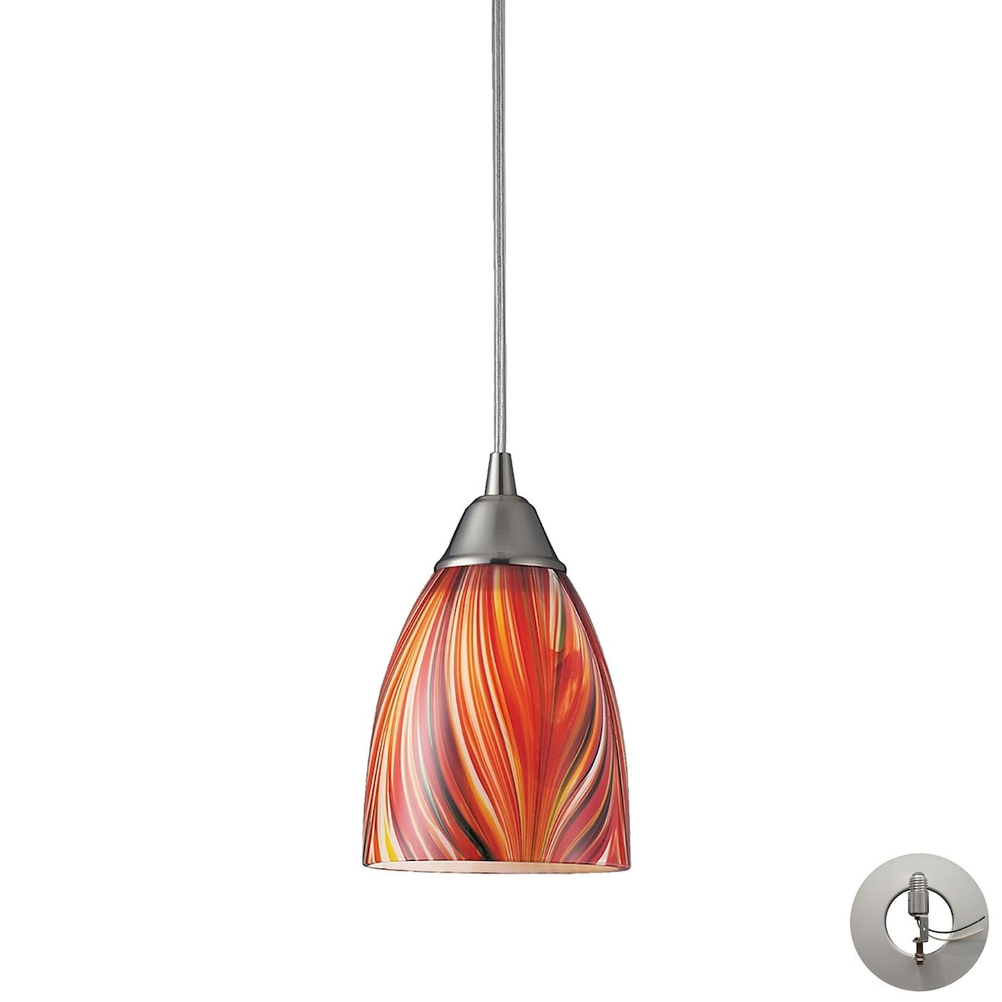 Arco Baleno 5'' Wide 1-Light Pendant - Satin Nickel with Multicolor Glass - Includes Adapter Kit